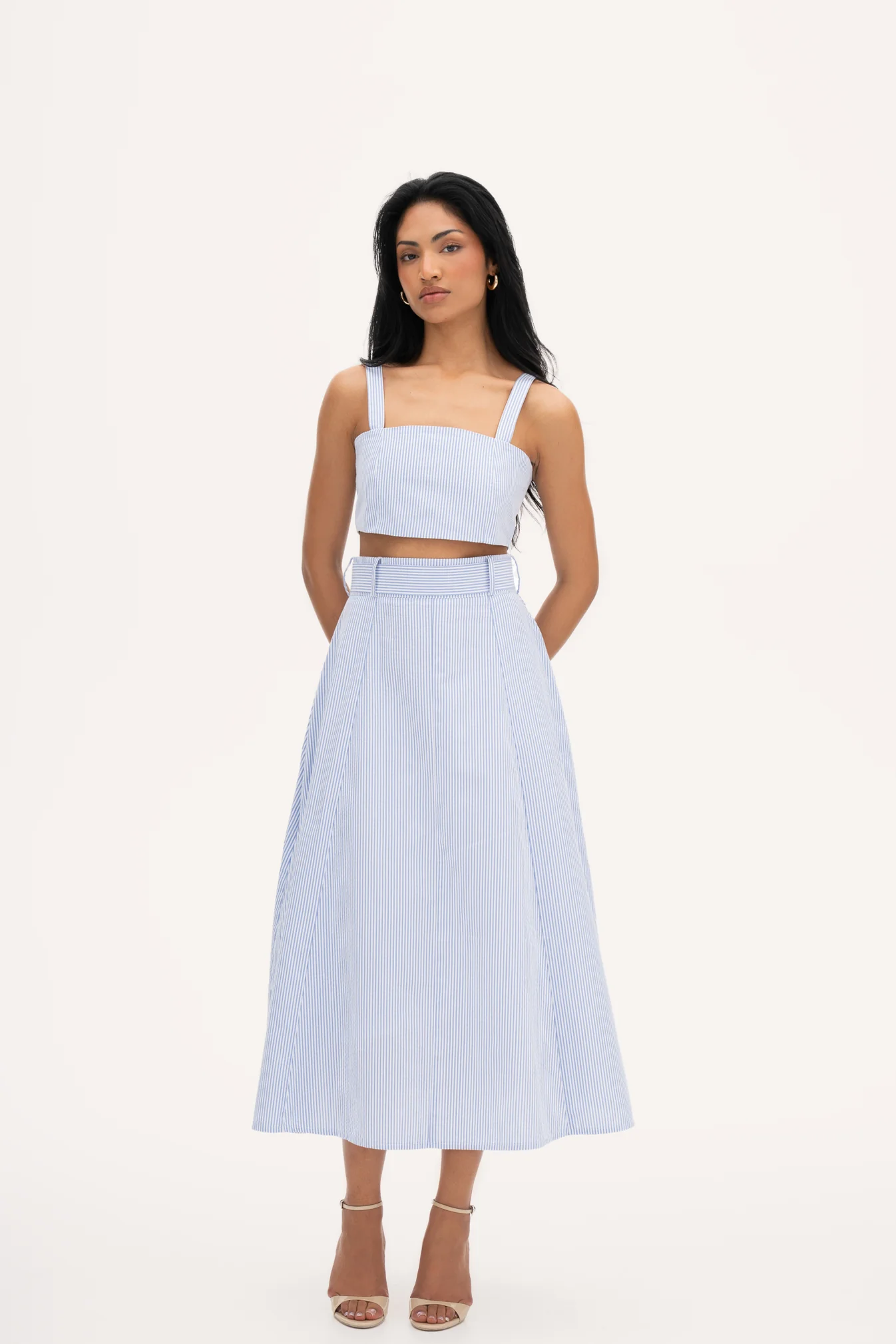 Women's Gia White and Blue Midi Dress